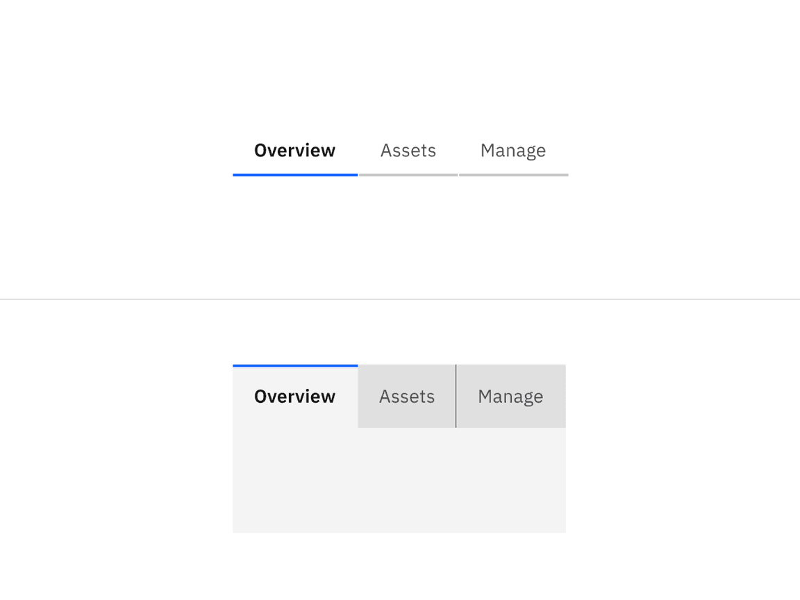 Examples of line tabs (top) and contained tabs (bottom)